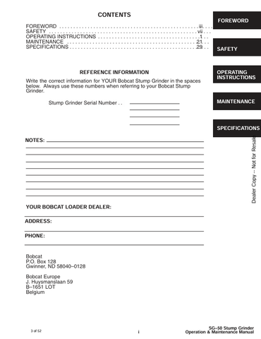BOBCAT SG-50 (6722988) OPERATION AND MAINTENANCE MANUAL PDF FILE