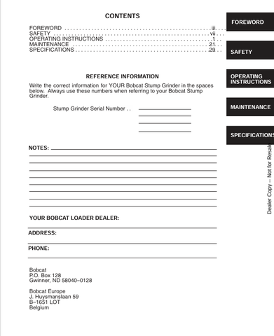 BOBCAT SG-50 (6722988) OPERATION & MAINTENANCE MANUAL PDF DOWNLOAD
