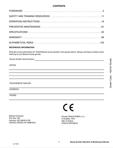 BOBCAT SG30 (6902662ENUS) OPERATION AND MAINTENANCE MANUAL PDF FILE