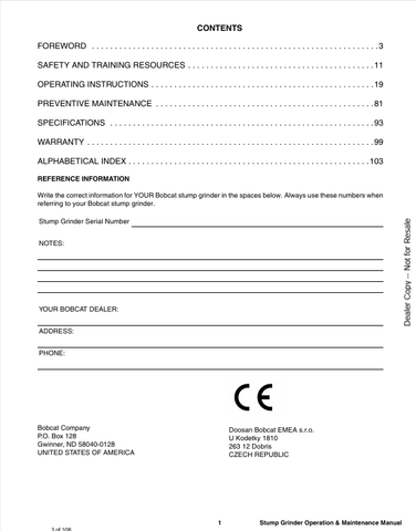 BOBCAT SG30 (6902662ENUS) OPERATION & MAINTENANCE MANUAL PDF DOWNLOAD