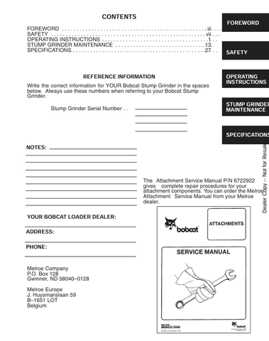 BOBCAT SG–25 (6724382) OPERATION & MAINTENANCE MANUAL PDF DOWNLOAD