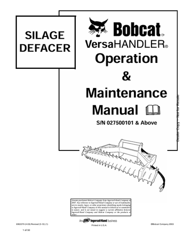Discover the comprehensive BOBCAT Silage Defacer Versahandler Operation & Maintenance Manual (6902379) in PDF format. Ensure optimal performance today!