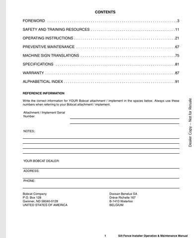 BOBCAT SILT (6904965ENUS) OPERATION & MAINTENANCE MANUAL PDF DOWNLOAD