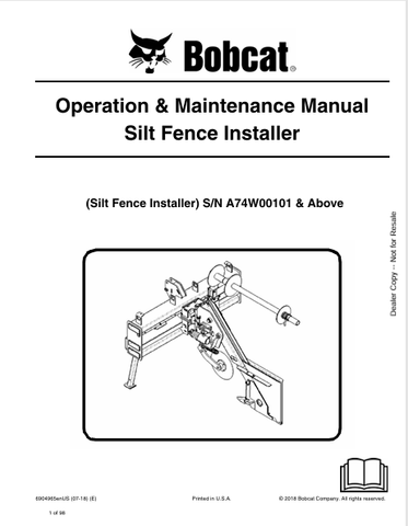 Discover the comprehensive BOBCAT Silt Fence Installer Operation & Maintenance Manual (6904965). Download the PDF for essential guidelines and best practices.