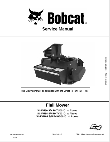  Discover the comprehensive service manual for BOBCAT SL-FM60, SL-FM85, and SL-FM105 flail mowers. Download the PDF file for expert maintenance guidance.