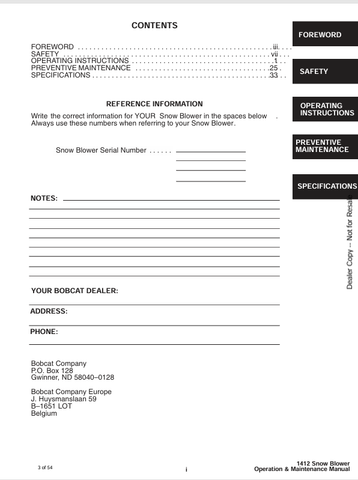 BOBCAT SNOW (6901171) OPERATION & MAINTENANCE MANUAL PDF DOWNLOAD