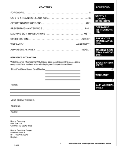 BOBCAT SNOW (6986931) OPERATION & MAINTENANCE MANUAL PDF DOWNLOAD