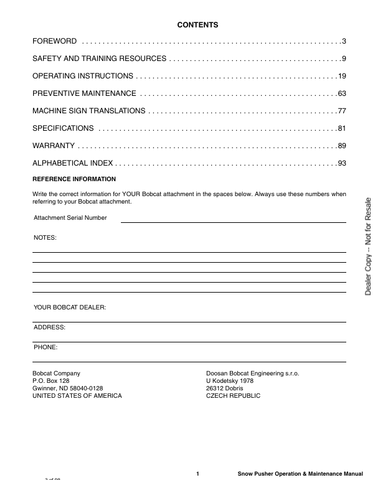 BOBCAT SNOW (7393096ENUS) OPERATION & MAINTENANCE MANUAL PDF DOWNLOAD
