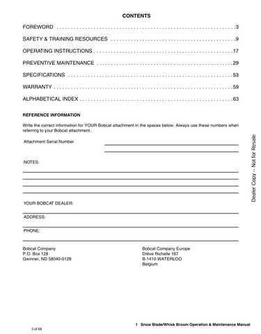 BOBCAT SNOW BLADE (6904730) OPERATION AND MAINTENANCE MANUAL PDF FILE