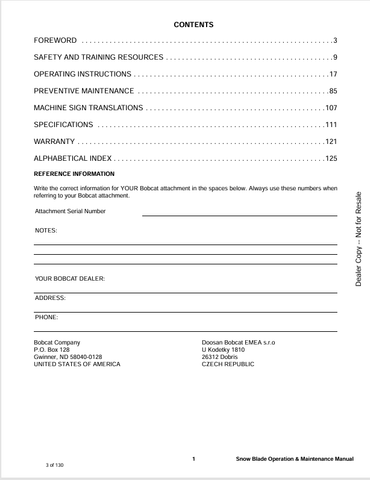 BOBCAT SNOW BLADE (6987134) OPERATION AND MAINTENANCE MANUAL PDF FILE