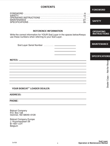 BOBCAT SOD LAYER (6900808) OPERATION AND MAINTENANCE MANUAL PDF FILE