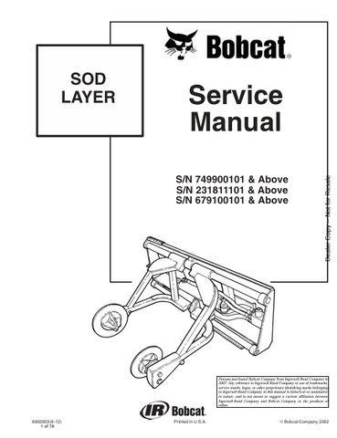 Get the BOBCAT Sod Layer Service Manual (6900903) in PDF format. Explore expert guidance on maintenance and operation for your sod layer equipment.
