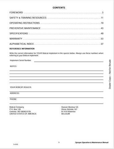 BOBCAT SPRAYER 60 (6990479) OPERATION AND MAINTENANCE MANUAL PDF FILE