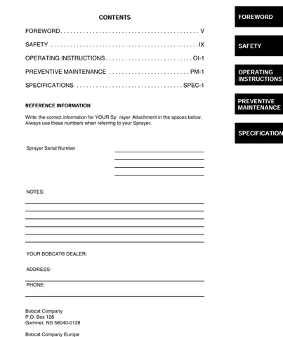 BOBCAT SPRAYER (6902627) OPERATION & MAINTENANCE MANUAL PDF DOWNLOAD