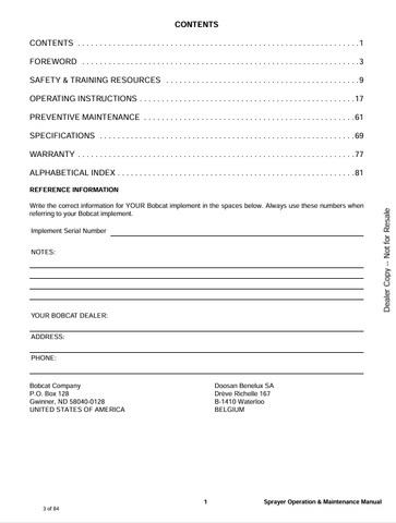 BOBCAT SPRAYER 80 (6986508) OPERATION AND MAINTENANCE MANUAL PDF FILE