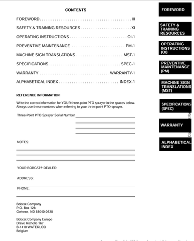 BOBCAT SPRAYRER (6986904) OPERATION & MAINTENANCE MANUAL PDF DOWNLOAD