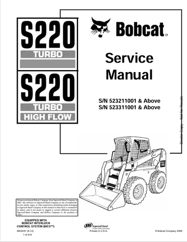 Discover the comprehensive service manual for the BOBCAT SS220 Turbo. Download the S220 Turbo High Flow Service Manual (6902447) in PDF format today!