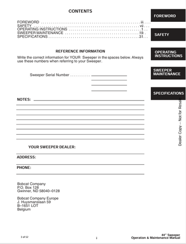 BOBCAT SWEEPER 44 (6901230) OPERATION AND MAINTENANCE MANUAL PDF FILE