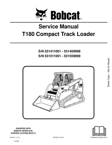 Unlock the full potential of your BOBCAT T180 with the comprehensive Service Manual (Part No. 6904142). This PDF file includes detailed instructions and diagrams for maintenance and repairs, ensuring your equipment runs smoothly and efficiently. With specific references to parts 531411001, 531459999, 531511001, and 531559999, this manual is an essential resource for both professionals and DIY enthusiasts. Invest in your machinery's longevity and performance today!