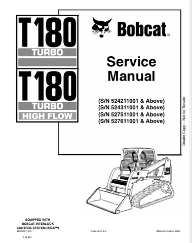  Discover the comprehensive service manual for the BOBCAT T180 Turbo High Flow (6902502). Download the PDF for expert maintenance and repair guidance.