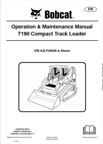 Unlock the full potential of your BOBCAT T190 Compact Track Loader with the comprehensive Operation & Maintenance Manual (6989619). This PDF file is designed to provide you with essential information, ensuring optimal performance and longevity of your equipment.
