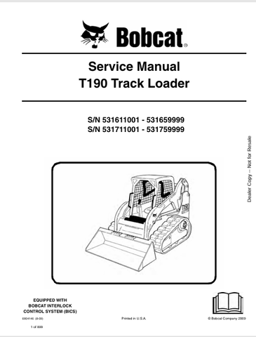 Discover the comprehensive service manual for the BOBCAT T190 Track Loader (6904146). Download the PDF for expert maintenance and repair guidance today!