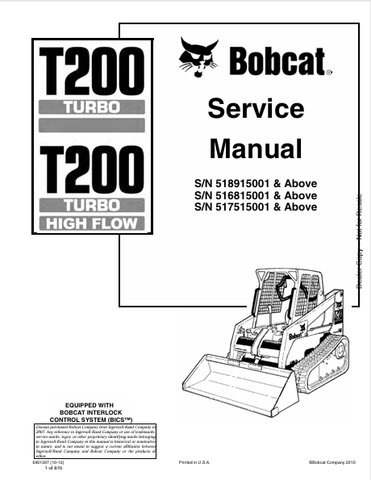 Discover the comprehensive service manual for the BOBCAT T200 Turbo High Flow (6901397). Download the PDF for expert maintenance tips and troubleshooting.
