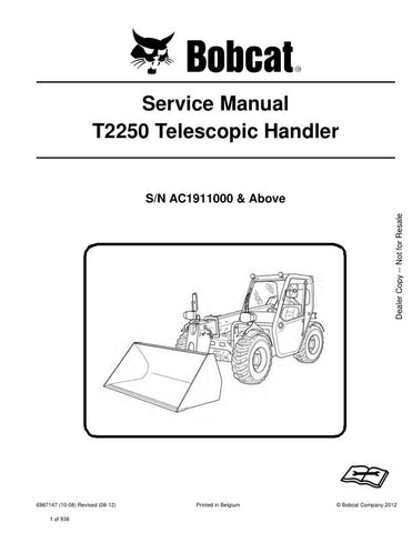 Unlock the full potential of your BOBCAT T2250 Telescopic Handler with the comprehensive Service Manual (Part No. 6987147) designed for models AC1911000 and up (08-12). This PDF file is an essential resource for maintenance and repair, providing detailed diagrams, troubleshooting tips, and step-by-step instructions to keep your equipment running smoothly. Ensure optimal performance and longevity of your machine with this invaluable guide, perfect for both seasoned professionals and DIY enthusiasts. Don't