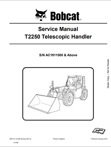 Access the comprehensive service manual for the BOBCAT T2250 telescopic handle (6987147). Download the PDF for detailed maintenance and repair guidance.
