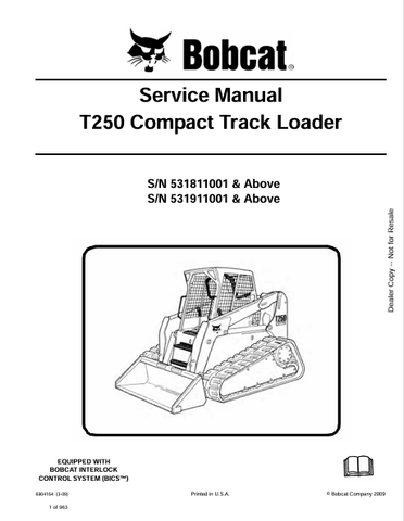 Access the comprehensive service manual for the BOBCAT T250 Compact Track Loader (6904164). Download the PDF for expert maintenance and repair guidance.