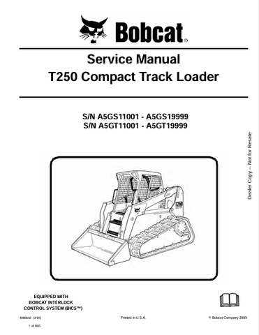  Access the comprehensive service manual for the BOBCAT T250 Compact Track Loader (6986682). Download the PDF for expert maintenance and repair guidance.