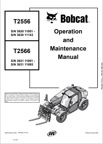 Discover the comprehensive operation and maintenance manual for BOBCAT T2556 and T2566. Download the PDF file (4852100) for essential guidance and support.