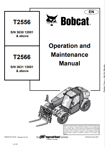 Discover the comprehensive operation and maintenance manual for BOBCAT T2556 and T2566. Download the PDF file for essential guidelines and tips.