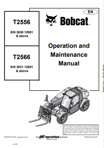 Discover the comprehensive operation and maintenance manual for BOBCAT T2556 and T2566. Download the PDF file for essential guidelines and tips.