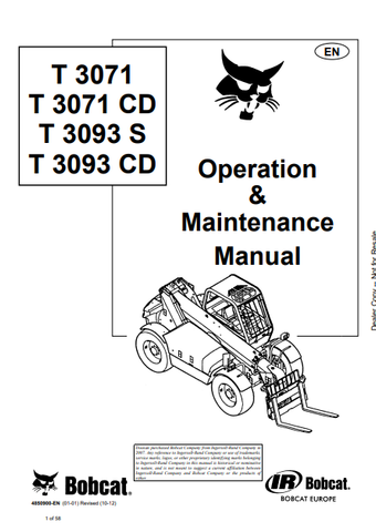 Discover the comprehensive operation and maintenance manual for BOBCAT T3071, T3071CD, T3093S, and T3093CD. Download the PDF for essential guidance.