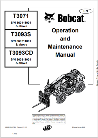 Discover the comprehensive operation and maintenance manual for BOBCAT T3071, T3093S, and T3093CD. Download the PDF file for essential guidance.