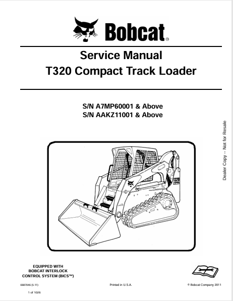 Discover the comprehensive service manual for the BOBCAT T320 Compact Track Loader (6987046). Download the PDF for expert maintenance and repair guidance.