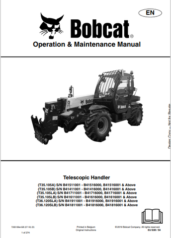 Discover the comprehensive operation and maintenance manual for BOBCAT T35.105A, T35.105B, T35.105LA, T35.105LB, T36.120SLA, and T36.120SLB telescopic handlers in PDF format.