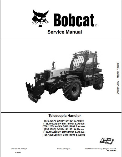 Discover the comprehensive service manual for BOBCAT T35.105A, T35.105LA, T36.120SLA, and more. Download the PDF for expert maintenance guidance.
