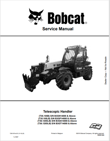 Discover the comprehensive service manual for BOBCAT T35.105B, T35.105LB, T36.120SLB, and T36.120SLB telescopic handlers. Download the PDF now!