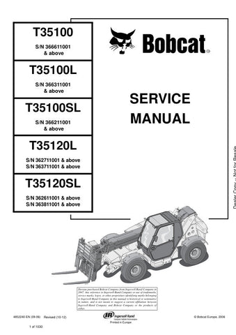 Unlock the full potential of your BOBCAT equipment with the comprehensive Service Manual for models T35100, T35100L, T35100SL, T35120L, and T35120SL. This PDF file (part number 4852240, dated 10-12) is an essential resource for maintenance and repair, providing detailed diagrams, troubleshooting tips, and step-by-step instructions to keep your machinery running smoothly. Ensure optimal performance and longevity of your investment with this invaluable guide at your fingertips.