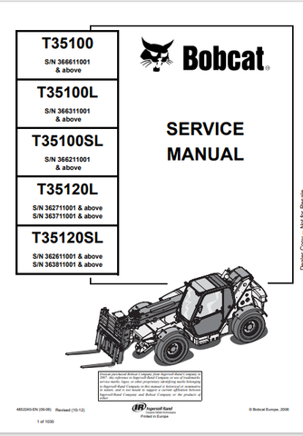 Discover the comprehensive service manual for BOBCAT T35100, T35100L, T35100SL, T35120L, and T35120SL. Download the PDF file for expert guidance.