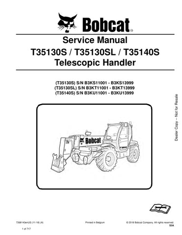 Enhance your maintenance capabilities with the BOBCAT T35130S, T35130SL, T35140S Telescopic Handler Service Manual (7268143). This comprehensive PDF file provides detailed insights and step-by-step instructions for servicing your equipment, ensuring optimal performance and longevity. With easy navigation and clear diagrams, this manual is an essential resource for both professionals and DIY enthusiasts looking to keep their telescopic handlers in peak condition. Don't miss out on the opportunity to streamli