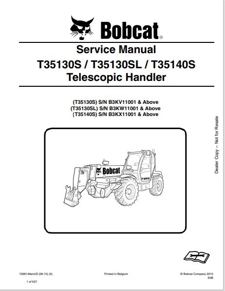 Access the comprehensive service manual for BOBCAT T35130S, T35130SL, and T35140S telescopic handlers. Download the PDF file for expert maintenance guidance.