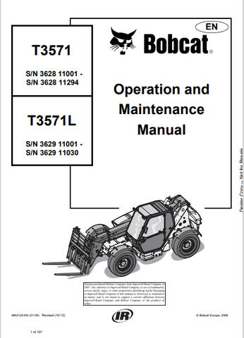 Discover the comprehensive operation and maintenance manual for the BOBCAT T3571 and T3571L. Download the PDF file (4852120) for essential guidance.