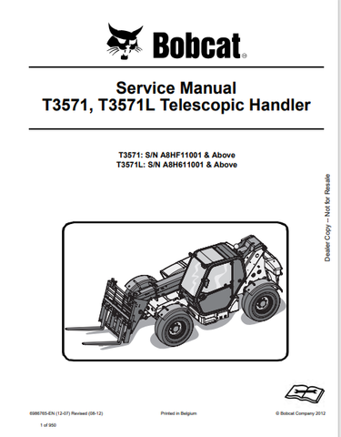 Access the comprehensive service manual for the BOBCAT T3571 and T3571L telescopic handlers. Download the PDF file for detailed maintenance and repair guidance.