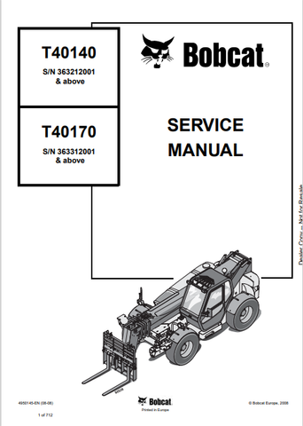 Access the comprehensive service manual for BOBCAT T40140 and T40170. Download the PDF file (6989561) for detailed maintenance and repair guidance.