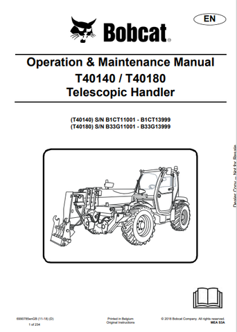 Discover the comprehensive operation and maintenance manual for BOBCAT T40140/T40180 telescopic handlers. Download the PDF for essential insights and guidelines.