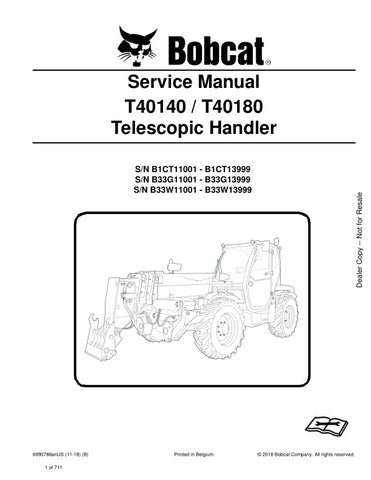 Enhance your maintenance capabilities with the BOBCAT T40140 and T40180 Telescopic Handler Service Manual (6990786). This comprehensive PDF file, covering models from 2011 to 2018, provides detailed insights into servicing and troubleshooting, ensuring your equipment operates at peak performance. With easy navigation and clear instructions, this manual is an essential resource for both professionals and DIY enthusiasts looking to extend the life of their telescopic handlers. Invest in your machinery's longe