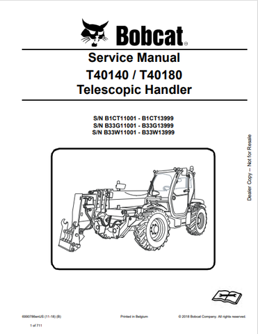 Access the comprehensive service manual for BOBCAT T40140/T40180 telescopic handlers. Download the PDF file for detailed maintenance and repair guidance.